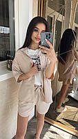 Костюм жіночий літній яскравий з креп-жатки рубашка і шорти (Норма), фото 4