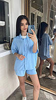 Костюм жіночий літній яскравий з креп-жатки рубашка і шорти (Норма), фото 8