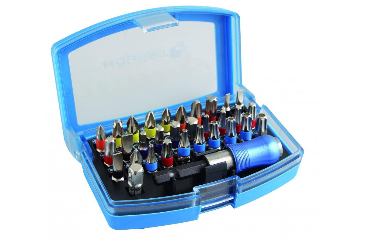 Набір біт з бітотримачем HOEGERT 1/4" SL, PH, PZ, HEX, TORX сталь S2 32 шт. (HT1S400)