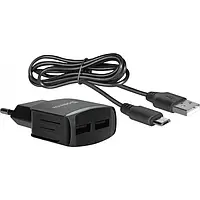 Сетевое зарядное устройство для телефона Defender UPC-21 Black (83581) 2xUSB, 5V/2.1А з кабелем micro-USB