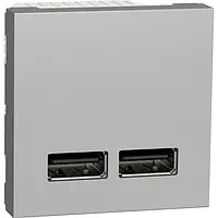 Розетка Schneider Electric Unica New NU341830 Aluminium USB, двойная, 2.1 А 2 модуля