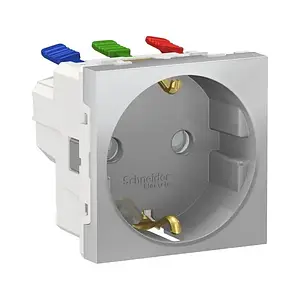 Розетка Schneider Electric Unica New NU305730 Aluminium із заземленням і шторками, 2 модуля