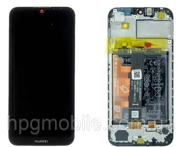 Дисплей для Huawei Y5 2019 (02352QWW) модуль (екран, сенсор) з рамкою, акб та датчиками, оригінал, Чорний, фото 1