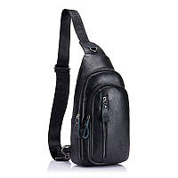 Кожаная нагрудная сумка слинг на одно плечо T1000 BULL Черная 32 × 18 × 5.5 KP, код: 7005559