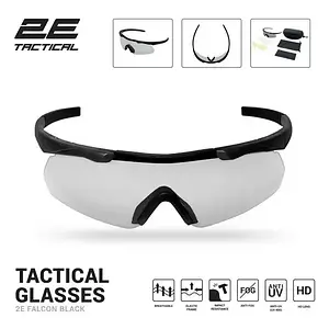 Тактичні окуляри 2E Falcon Black з EVA-футляром, 3 лінзи