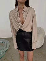 Женская базовая однотонная оверсайз рубашка супер софт (белый, черный, бежевый); размер: 42-46 onesize