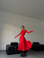 Женское расклешенное длинное платье гольф миди стильное с юбкой клеш от талии с длинным рукавом 44/46, Красный