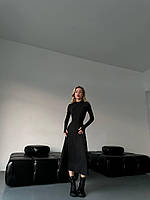 Женское расклешенное длинное платье гольф миди стильное с юбкой клеш от талии с длинным рукавом 42/44, Черный