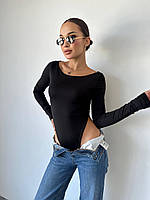 Женский базовый боди с высокими вырезами бикини черный и белый микродайвинг