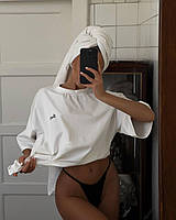 Женская белая оверсайз футболка с коротким рукавом с качественным накатом размер 42 46 one size