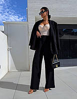 Женский деловой костюм пиджак и брюки палаццо черный белый бежевый