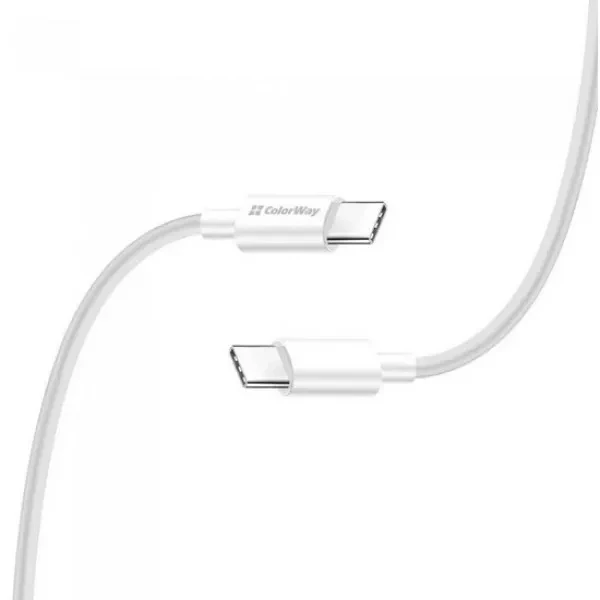 Дата-кабель ColorWay CW-CBPDCC058-WT Type-C (тато) - Type-C (тато) 1m White, фото 1