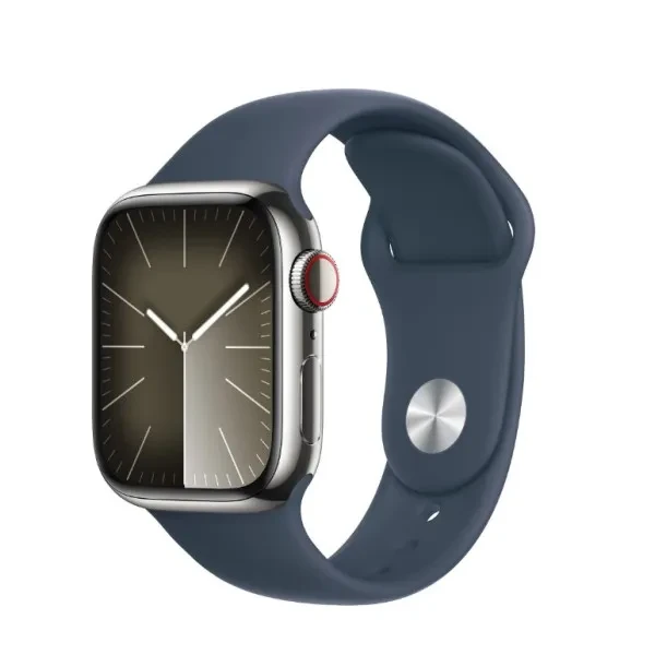 Смарт-годинник Apple Watch Series 9 GPS + Cellular 45mm Silver S. Steel Case w. Storm Blue Sport Band - S/M (MRMN3)