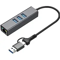 USB-хаб Dynamode DM-AD-GLAN-U3 USB-A/USB-C - RJ45 + 3x USB-A, 0.13m Dark Gray