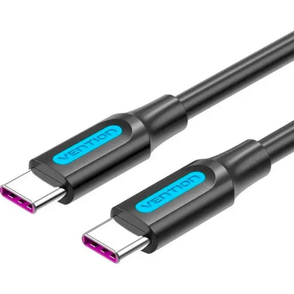Дата-кабель Vention (COTBD) USB Type-C (тато) - USB Type-C (тато) 0.5m Black TPE Round PD 100W, 5A