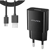 Сетевое зарядное устройство для телефона Awei C-831T Travel charger 1USB 2.1A Black + TypeC Cable