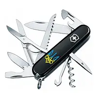 Швейцарский нож Victorinox Huntsman Ukraine Black Трезубец готический син-желт. (Vx13713.3_T0636u)