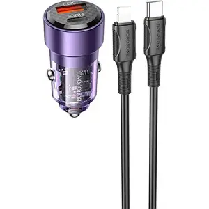 Автомобільний зарядний пристрій для телефона Borofone BZ20 Smart Transparent Purple PD20W, QC3.0, 38W + Lightning (BZ20CLTP)