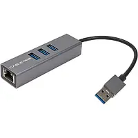 Переходник Cabletime CA913374 USB-A (тато) - 3 USB-A (мама) + RJ45 (мама), 0.15m