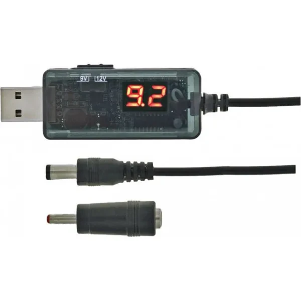 Кабель живлення для роутера Maxxter USB-AM (тато)  -  5.5/3.5mm (тато) 0.8м Black 9/12V (UB-DC9/12-0.8M)