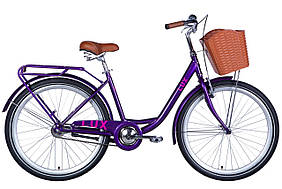 Велосипед сталь 26 Dorozhnik LUX Velosteel рама-17" сливовй з багажником задн St з кошиком Pl з крилом St 2024