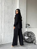 Костюм жіночий чорно трійка з широкими брюками з легкої тканини весняний літный легкий жатка 42-48, фото 6