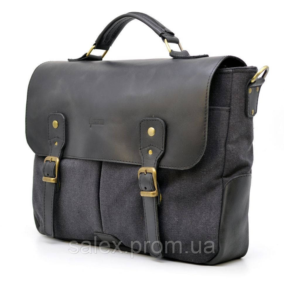 Чоловіча сумка-портфель із канвас і кінської шкіри TARWA AG-3960-3md чорний SX, код: 7649802
