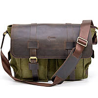 Мужская сумка через плечо парусина и кожа RH-6690-4lx бренда Tarwa 27 × 39 × 12 Коричнево-зел XN, код: 6832790