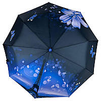 Жіноча автоматична парасолька на 9 спиць з принтом Ейфелева Вежа та квіти від Susino синій 03026-6