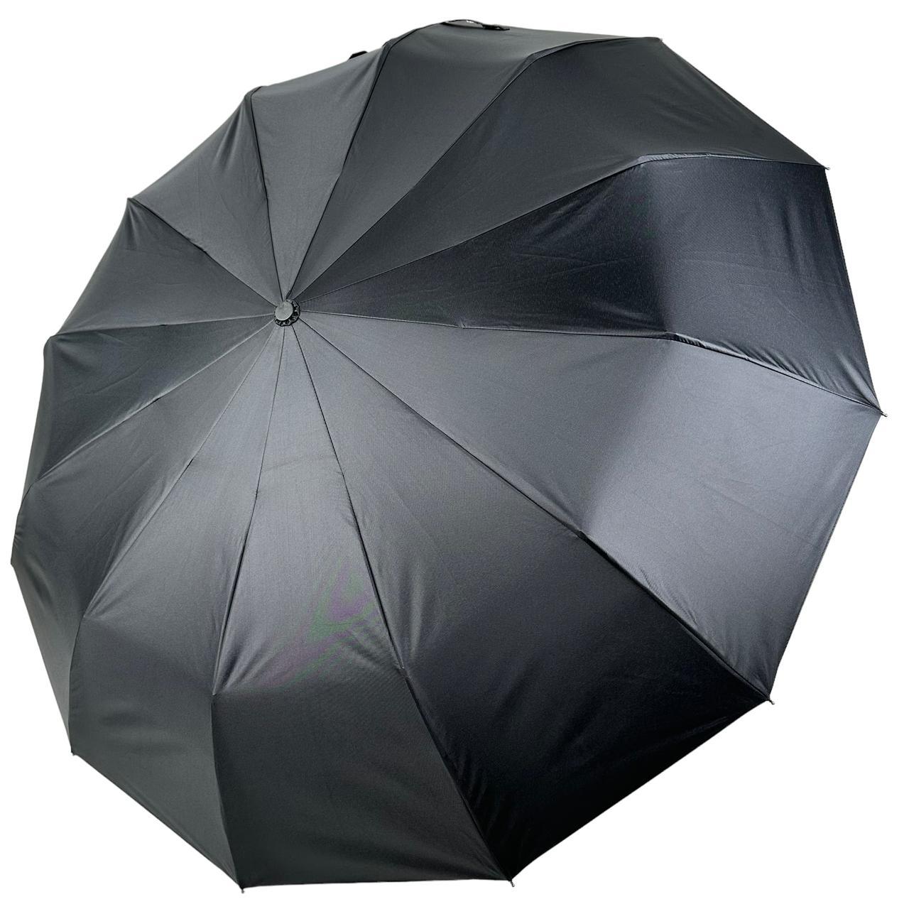 Стильна чоловіча складана парасолька-автомат на 12 подвійних спиць із прямою ручкою від Feeling Rain чорний 02312-1