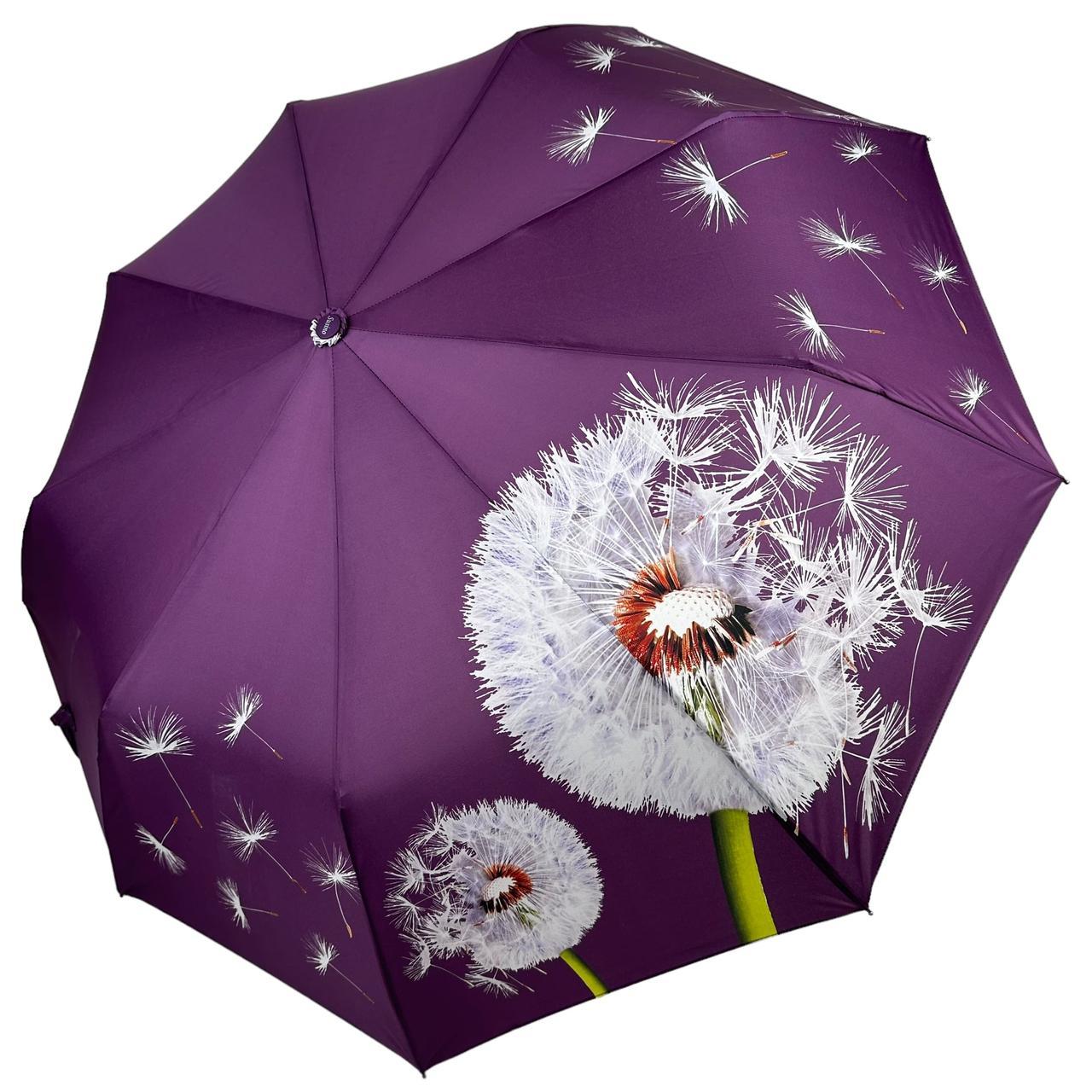 Яскрава жіноча парасолька автомат з кульбабами на 9 спиць від Susino фіолетовий Sys 0646-2
