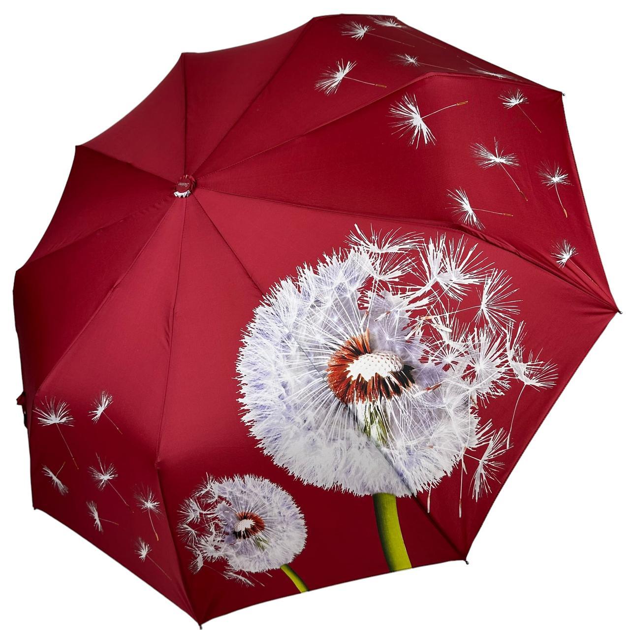 Яскрава жіноча парасолька автомат з кульбабами на 9 спиць від Susino червоний Sys 0646-3