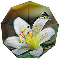 Жіноча парасолька-автомат у подарунковій упаковці на 9 спиць з квітковим принтом від Frei Regen зелена ручка 09086-4