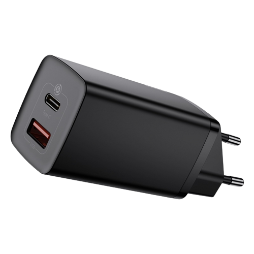 Мережевий зарядний пристрій Baseus GaN2 Lite 2 порти, USB + Type-C 65W Чорний (CCGAN2L-B01)