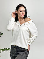 Женский пуловер с пуговицами "Pearl" оптом | Норма Белый, 46-48