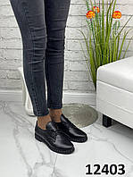 Женские туфли Jessica на шнурках черные натуральная кожа
