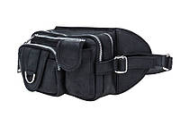 Кожаная поясная сумка на три отделения TARWA RA-1560-4lx черная с металлическим фастексом PM, код: 8345292
