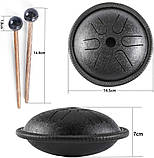 Глюкофон музичний інструмент барабан Ø14.5 см, з паличками, чохлом і напальчниками — Чорний, фото 7