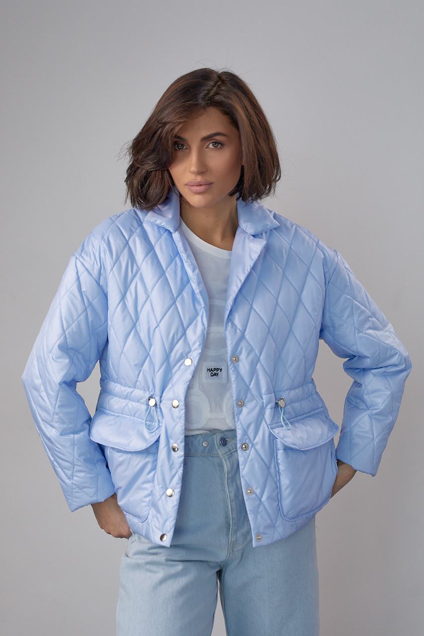 Демісезонна куртка стьобана на кнопках — блакитний колір, XL (є розміри)