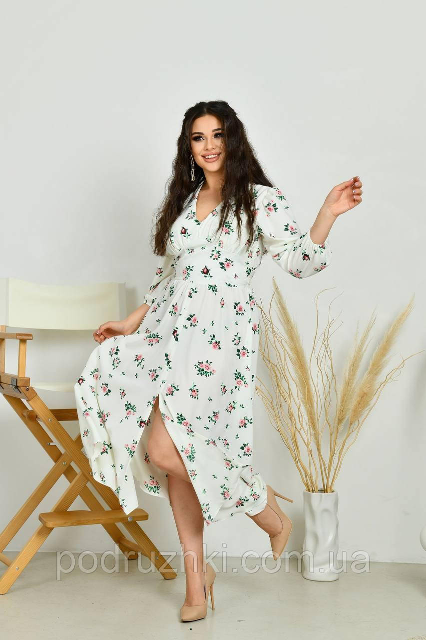 Жіноча літня сукня з рукавами 3/4 та талією на шнурівці Тканина літній софт Розміри 46, 48, 50, фото 1