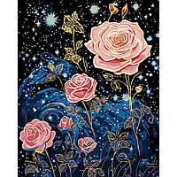 Картина по номерам Звездные розы, Strateg на ЧЕРНОМ ФОНЕ, 40х50см. (AH1071)