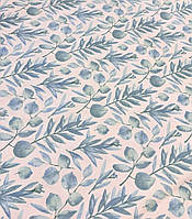 Ткань тефлоновая хлопковая листья бирюза для скатертей, штор, декора, чехлов, подушек
