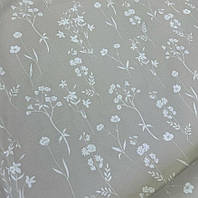 Ткань тефлоновая хлопковая белые цветы бежевая для скатертей, штор, декора, чехлов, подушек