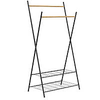 Стойка вешалка для одежды двойная Casa Si Garment Rack Bamboo Black (CS92309W04) сталь | бамбук | 2 полки