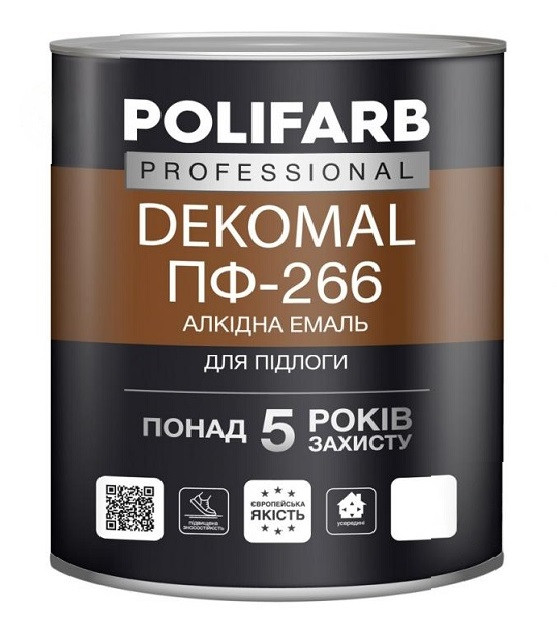 Емаль алкідна Polifarb DekoMal ПФ-266 жовто-коричнева 0.9 кг, фото 1