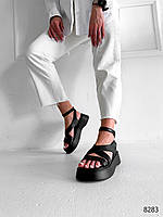 Женские босоножки стильные черного цвета на лето, кожаные повседневные сандалии 40