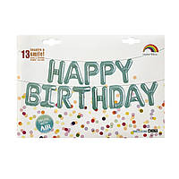 Шарики-буквы Happy Birthday, бирюзовые, 40 см.