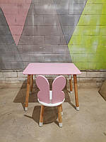 Детский столик и стульчик Бабочка Розовый + белый МДФ