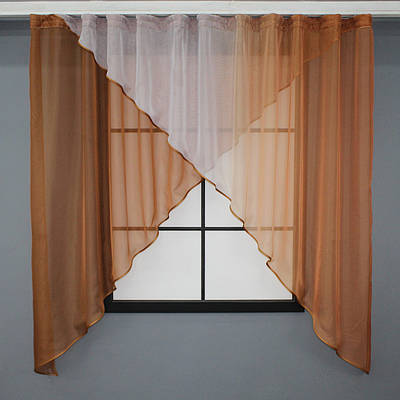 Кухонна фіранка (290х170см), на карниз 1,5-2м. Колір коричневий з білим. Код 053к 52-0807