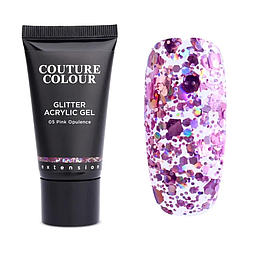 Акрил-гель Couture Colour Acrylic Gel Glitter 05 Pink Opulence прозорий з великими рожевими блискітками 30 мл